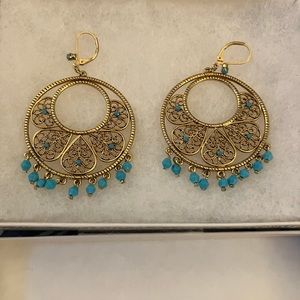 Goldtone and turquoise dangling round earrings bollywood style festival boho
